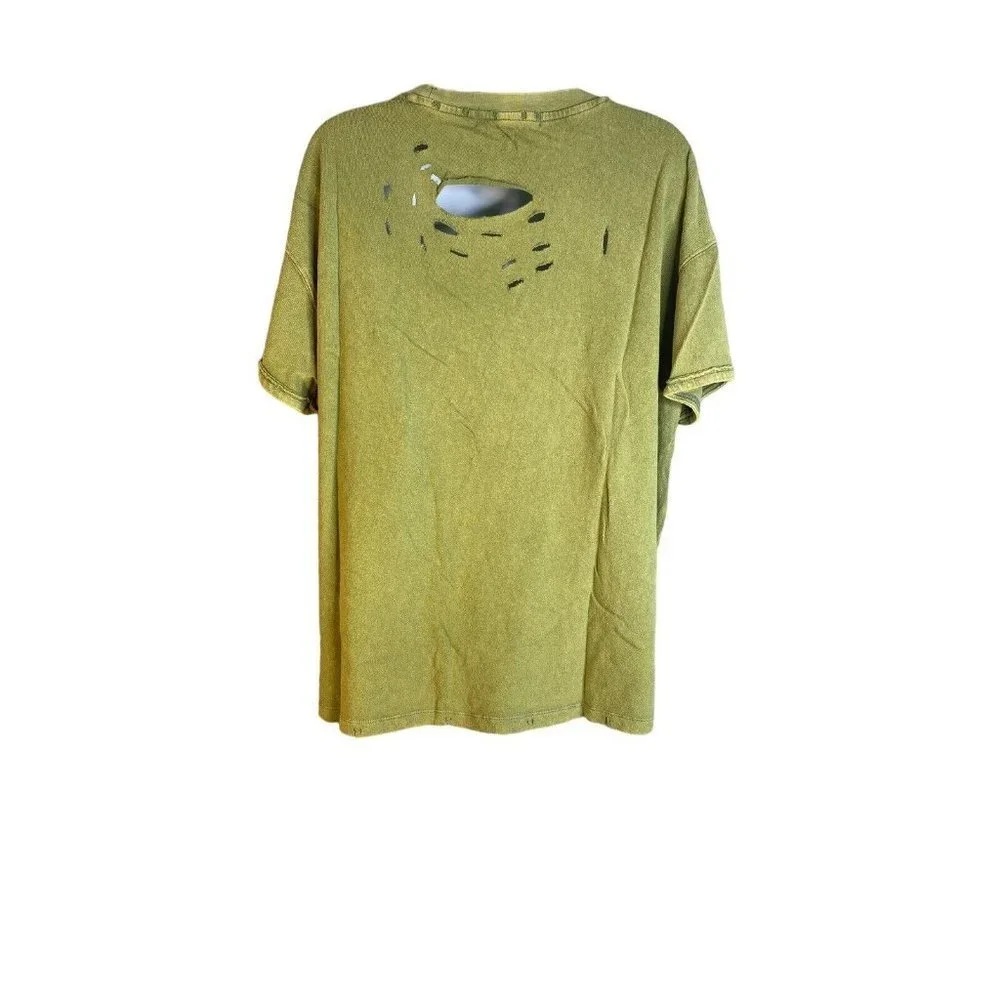 Free People Womens Bleached‎ Military Rubi Distressed T-Shirt Size Small